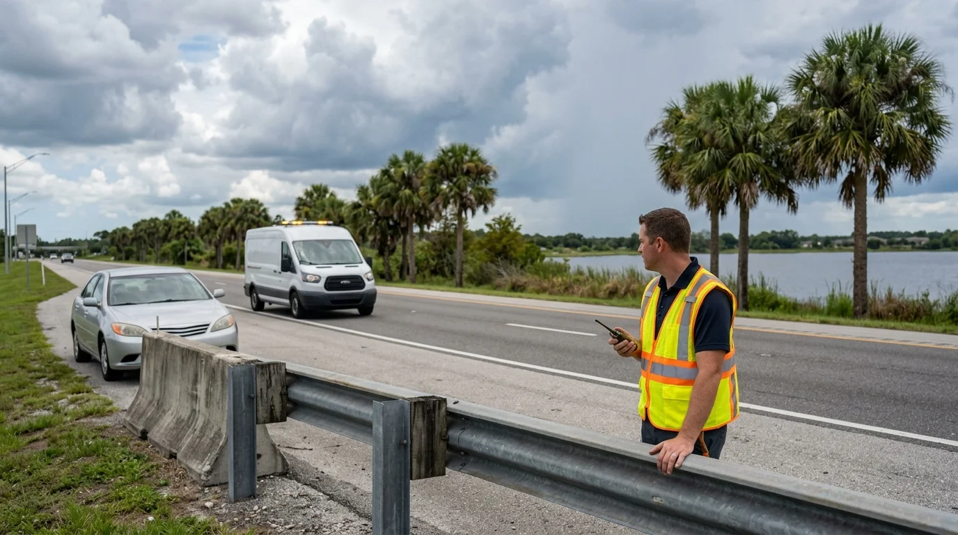 Sedan stopped on the shoulder of SR 417 near Lake Nona